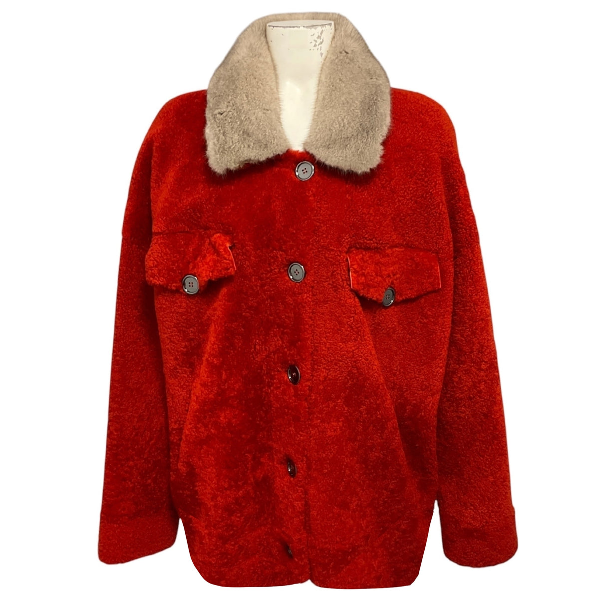 Punto Burnt Orange Lamb Shearling Jacket with Mink Fur Collar