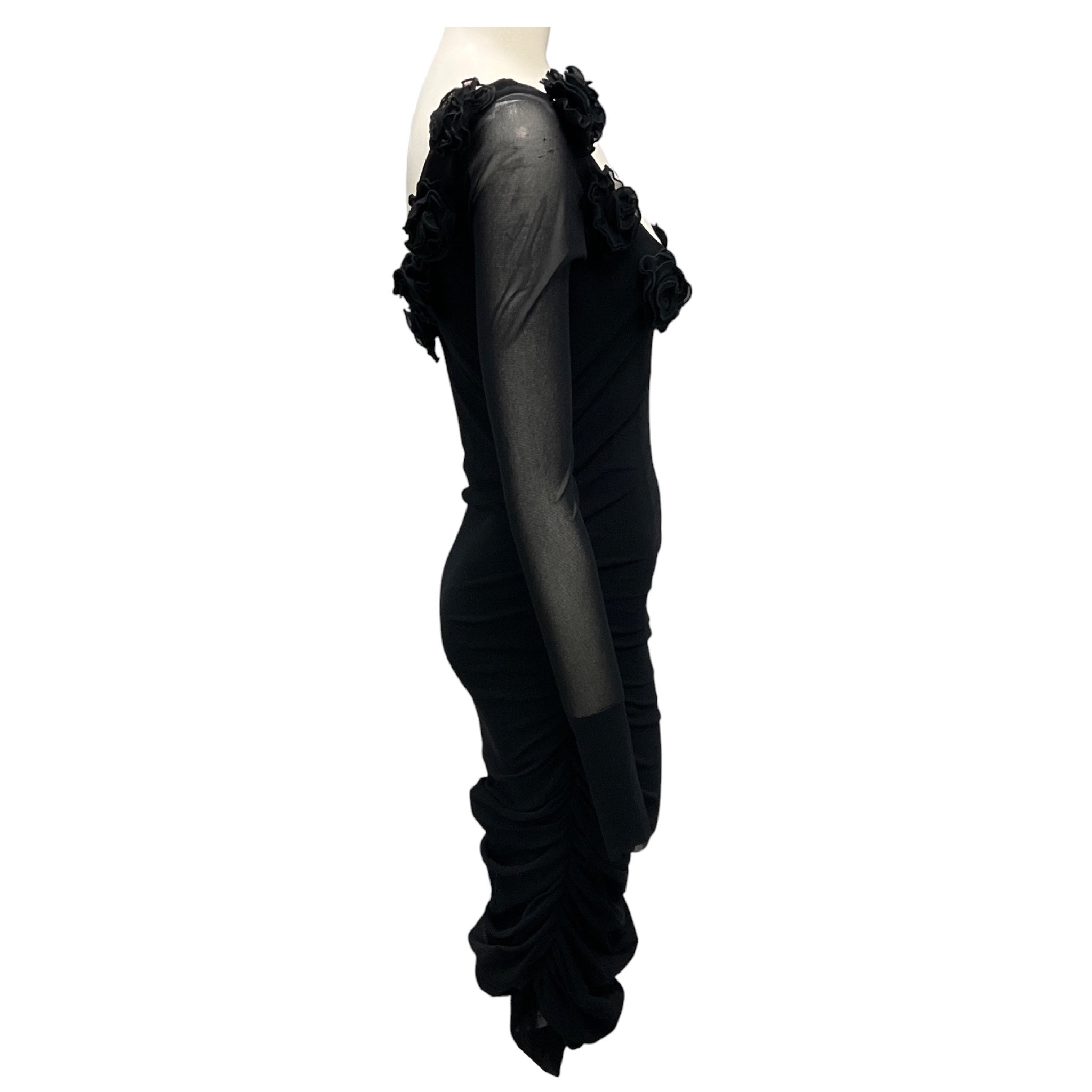 Prabal Gurung WNDR LUST Black Floral Applique Mesh Cocktail Dress