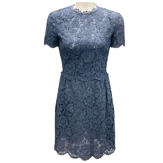 Valentino Slate Blue Short Sleeved Lace Cocktail Dress