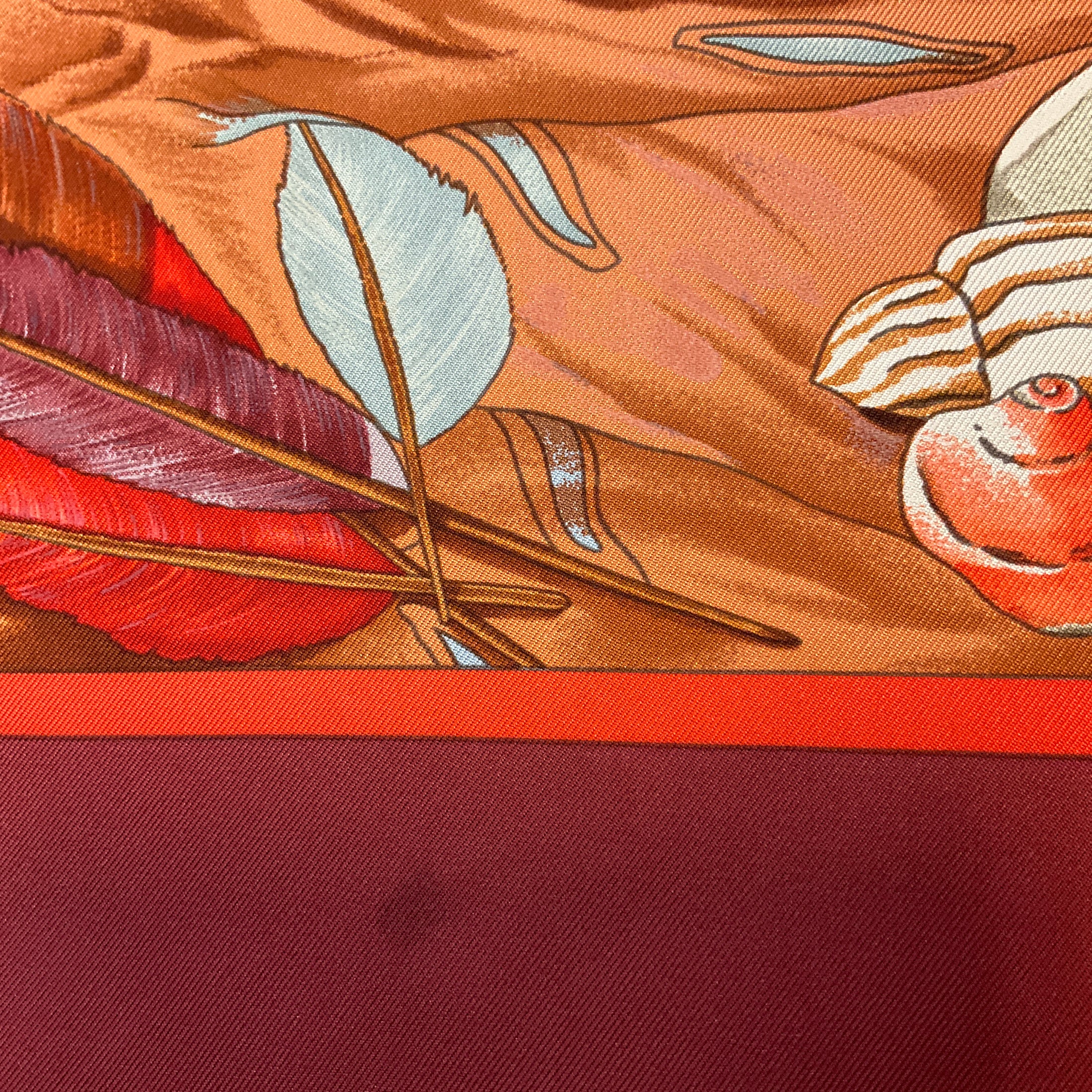 Hermes Burgundy Multi Christophe Colomb Decouvre l’Amerique Square Silk Twill Scarf
