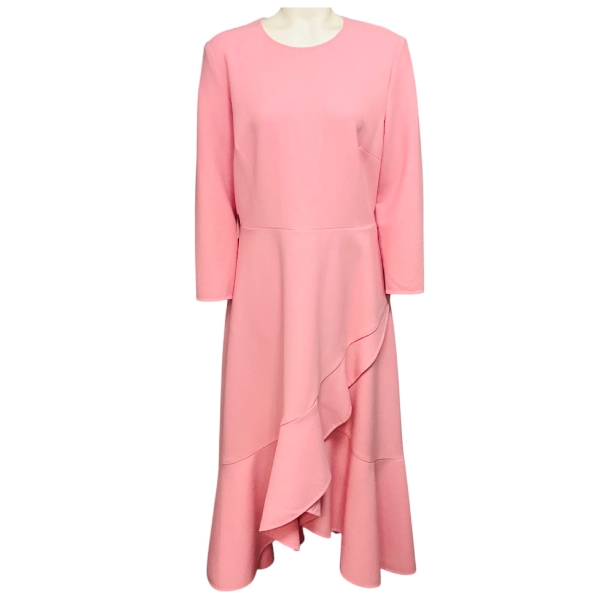 Oscar de la Renta Light Pink Long Sleeved Wool Stretch Midi Dress