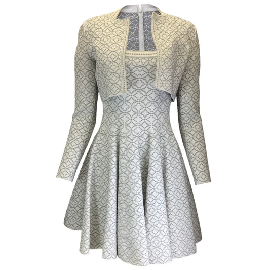Alaia White / Silver Metallic Knit Cropped Bolero Jacket and Dress Two-Piece Set