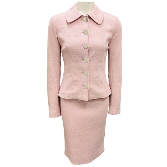 Dolce & Gabbana Light Pink Textured Stretch Pique Jacket and Skirt Suit Set