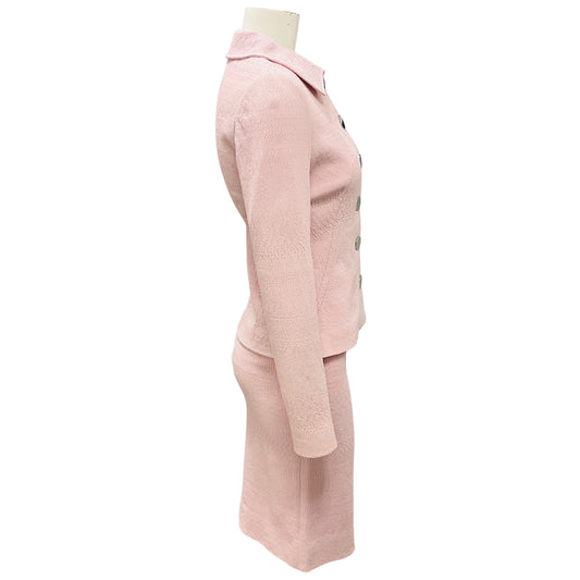 Dolce & Gabbana Light Pink Textured Stretch Pique Jacket and Skirt Suit Set