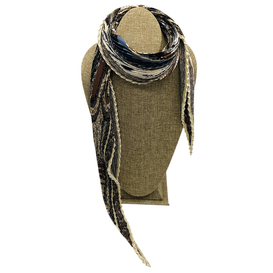 Hermes Brown / Ivory Multi Sous Le Cedre Print Plisse Pleated Silk Twill Scarf