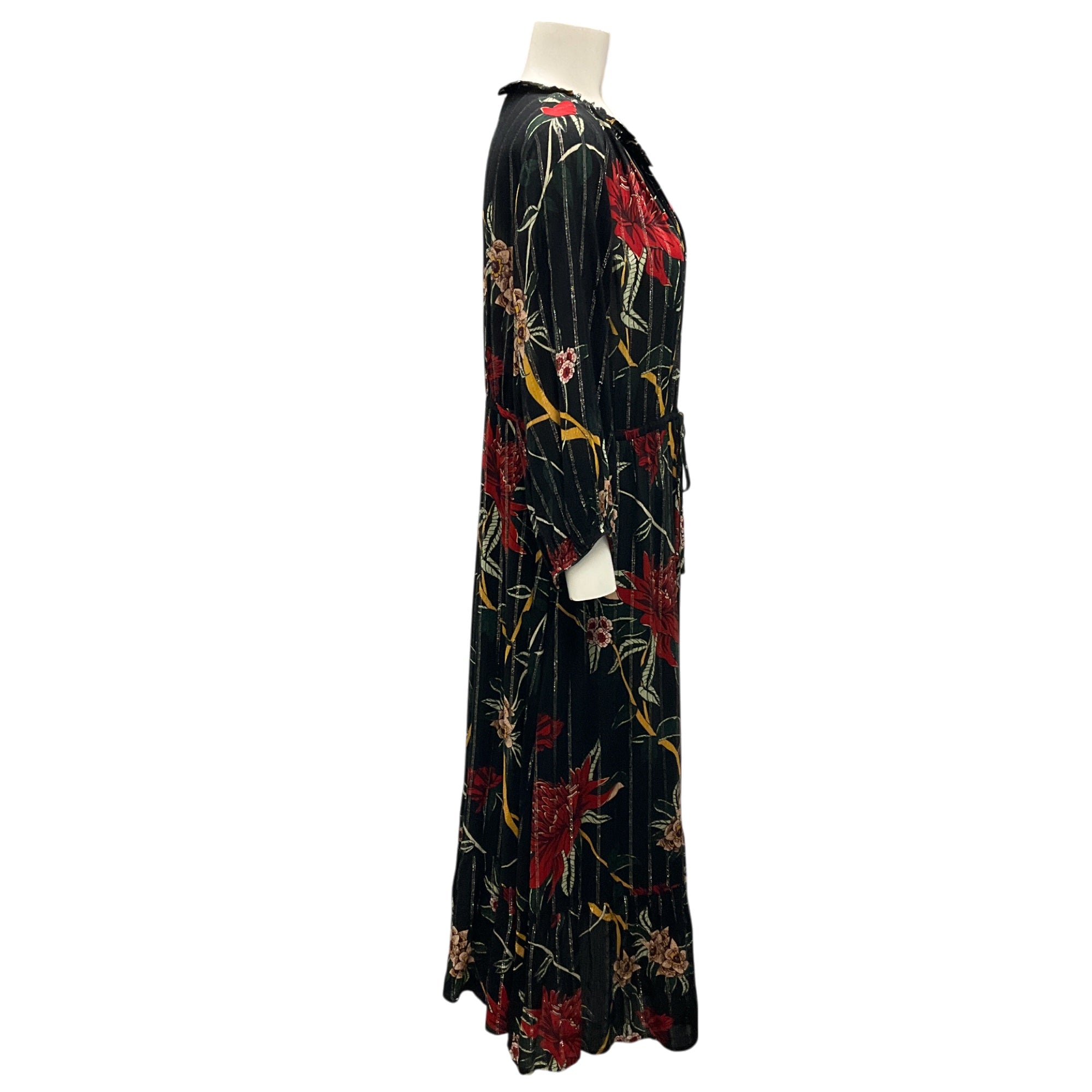 Ba&sh Black Noir Patty Floral-print V-neck Flounce Midi Dress