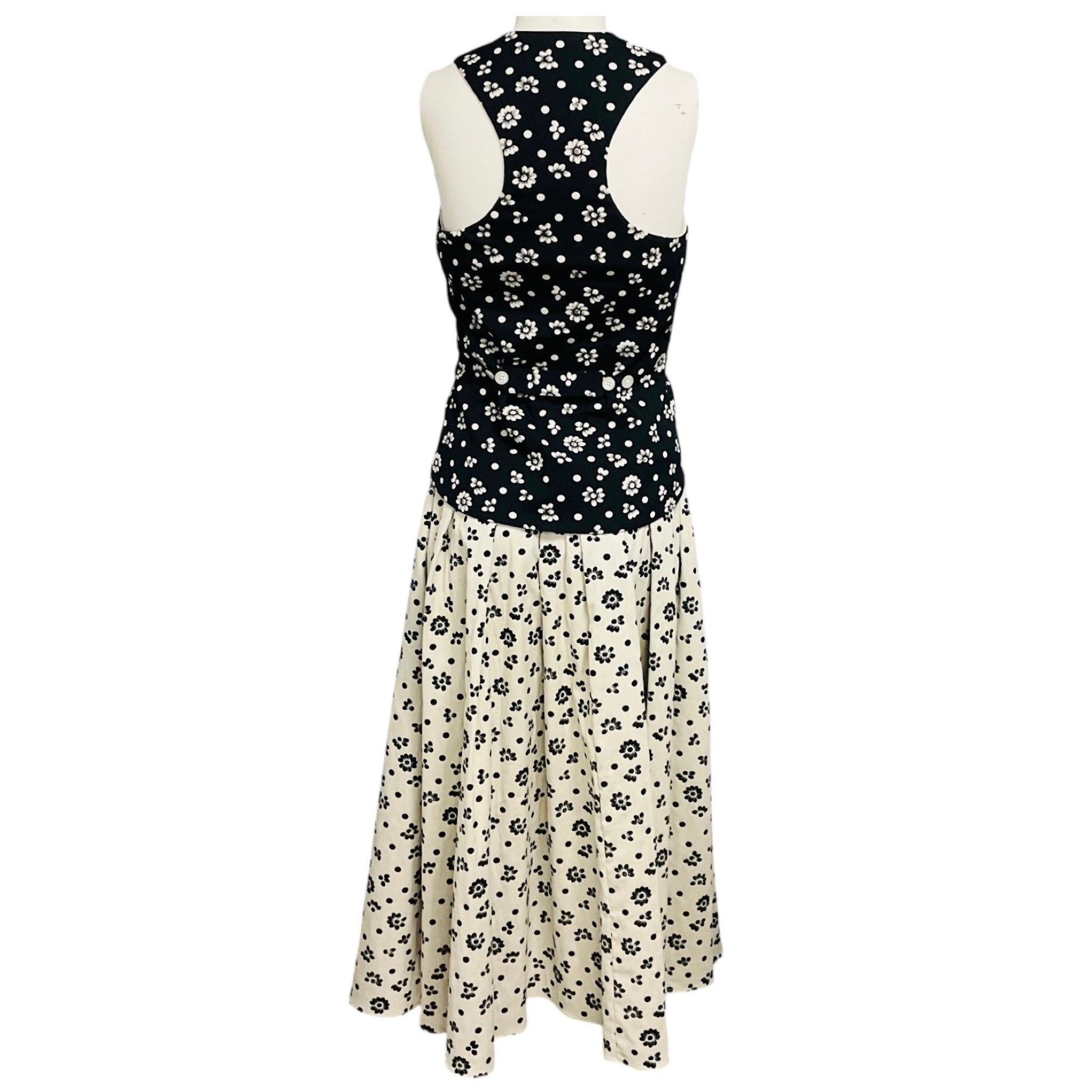 Rosie Assoulin Cream / Black All Buttoned Up Floral Vest Top and Floral Gathered Skirt