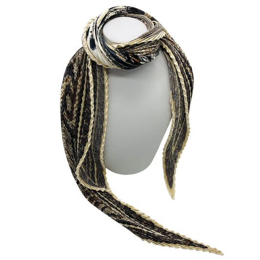 Hermes Brown / Ivory Multi Sous Le Cedre Print Plisse Pleated Silk Twill Scarf