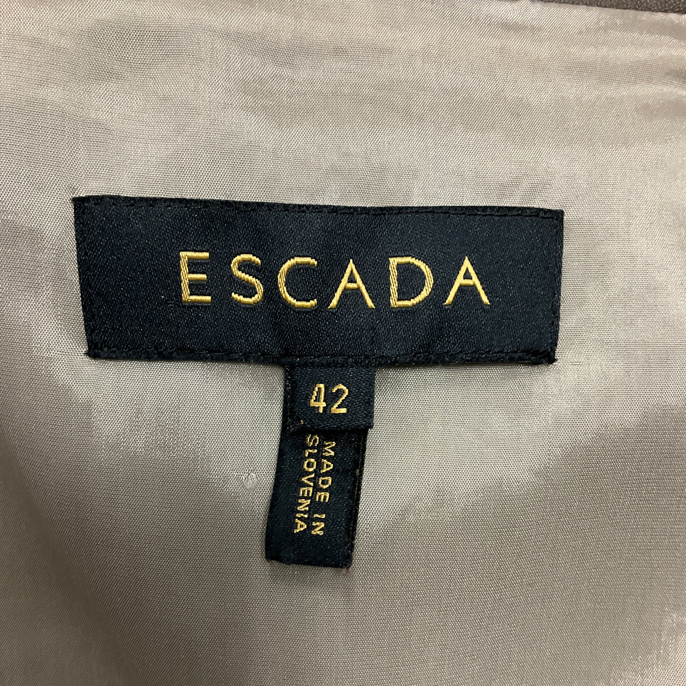 Escada Taupe Faux Leather Trimmed Wool Blazer