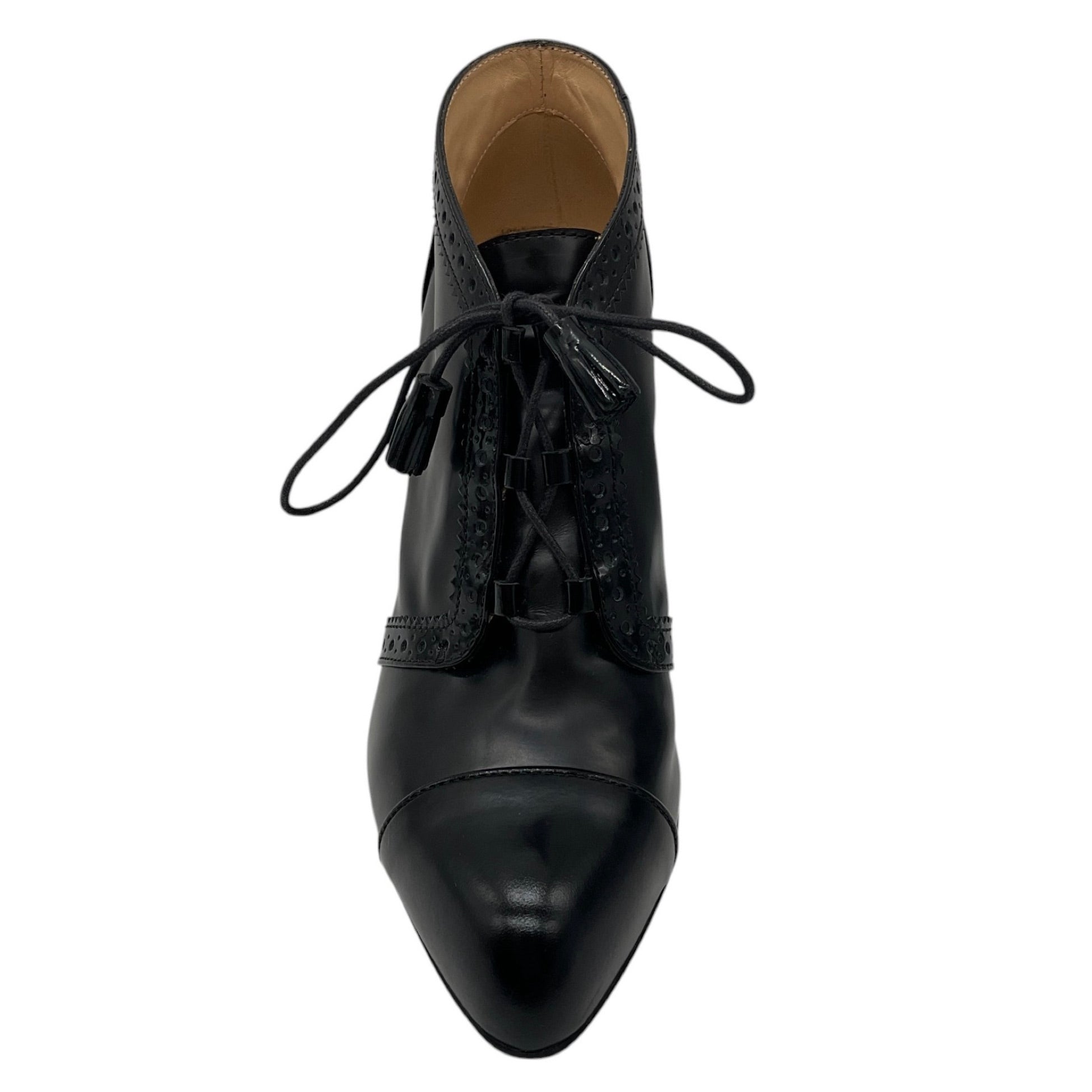 Tod's Black Patent Leather Trimmed Wingtip Lace-Up Leather Oxford Ankle Booties