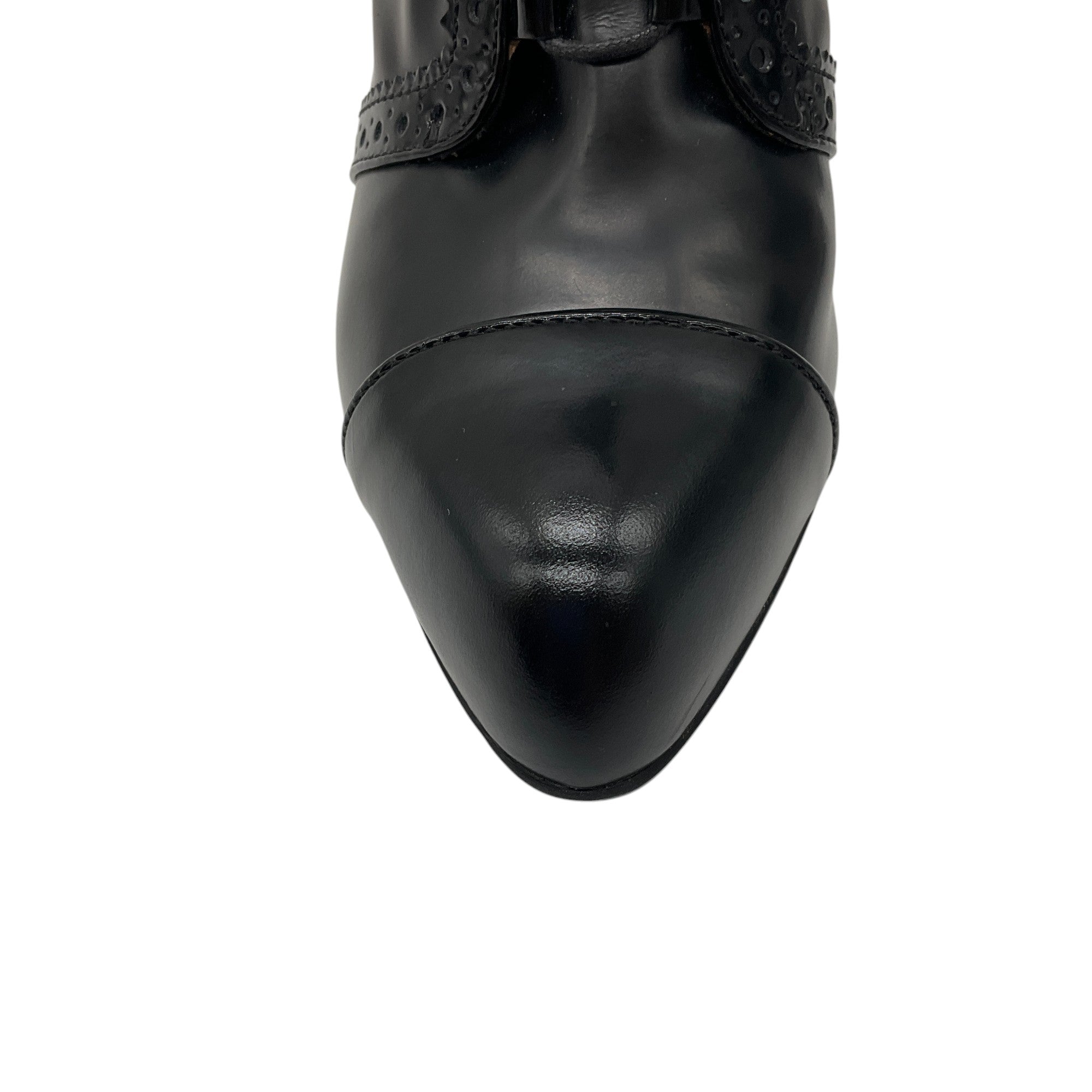 Tod's Black Patent Leather Trimmed Wingtip Lace-Up Leather Oxford Ankle Booties