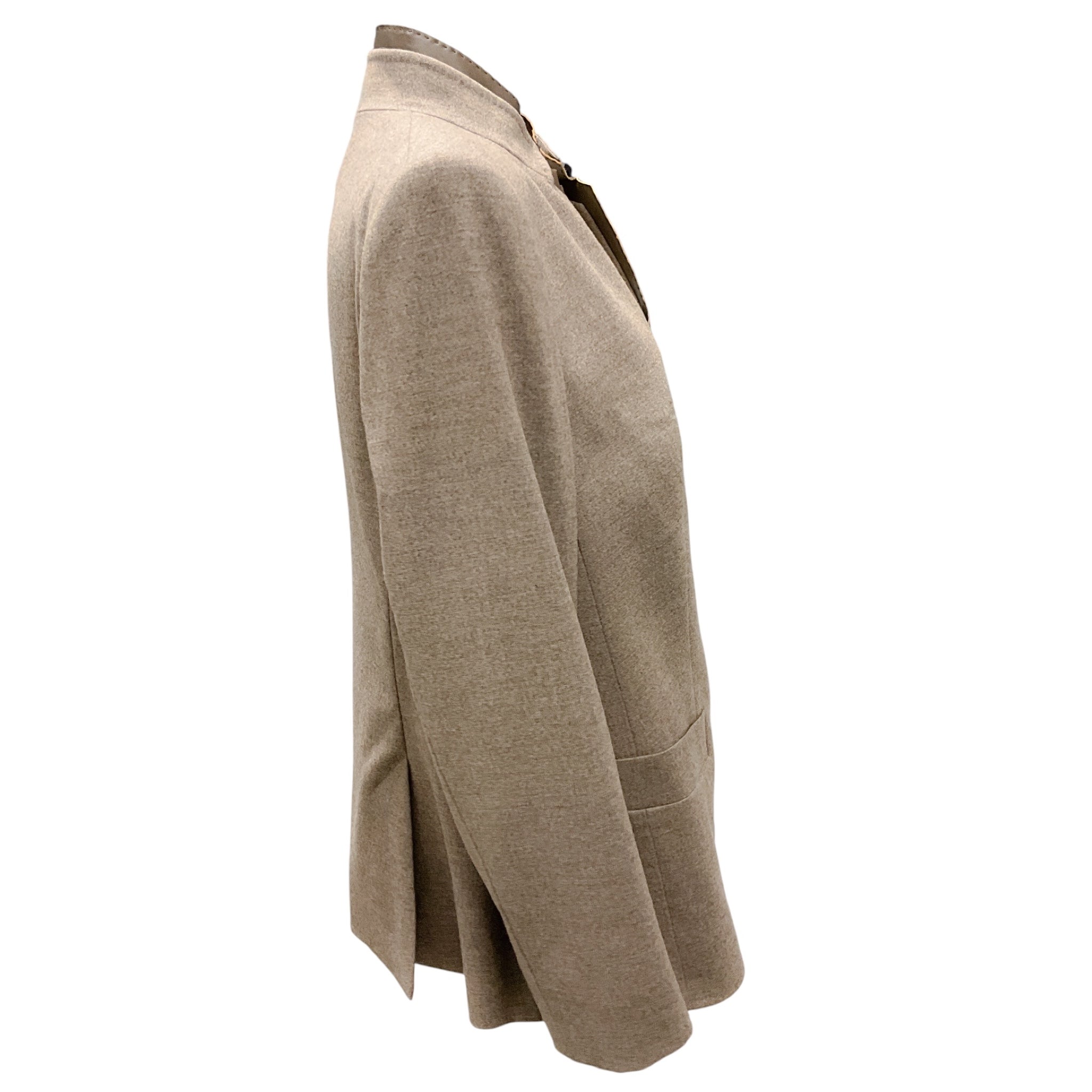 Escada Taupe Faux Leather Trimmed Wool Blazer