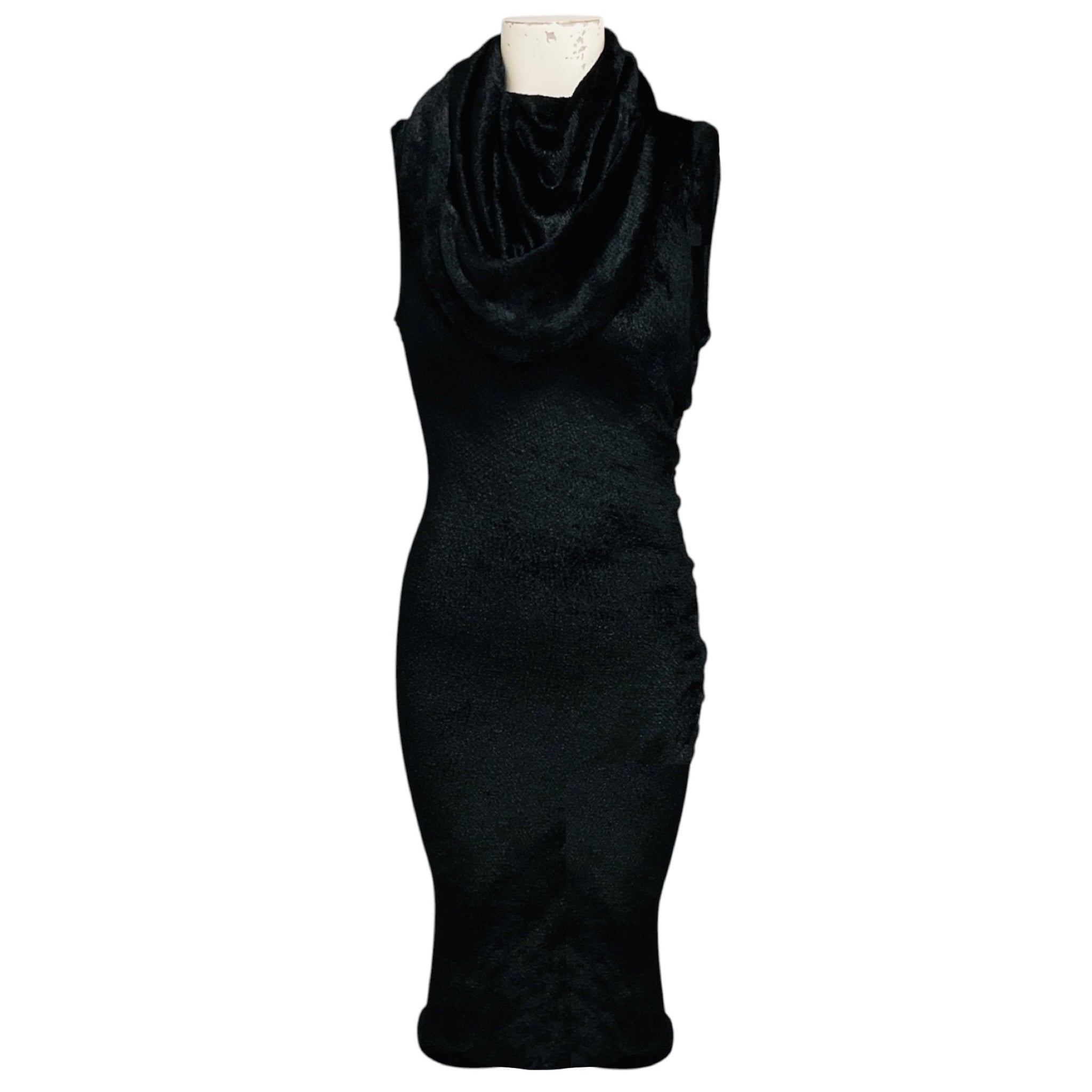 Alaia Black Sleeveless Shiny Velvet Midi Dress