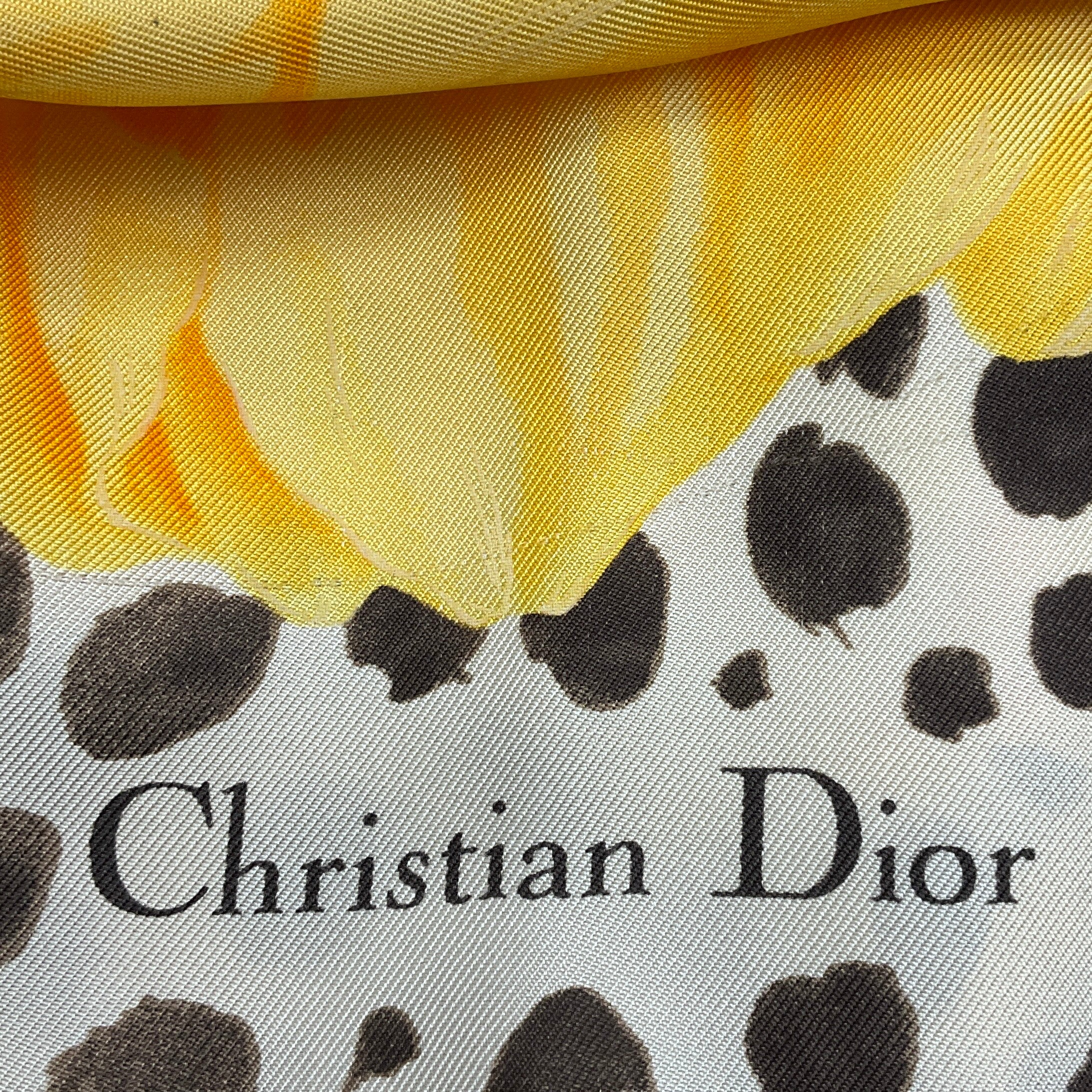 Christian Dior Yellow Multi Printed Square Silk Twill Scarf