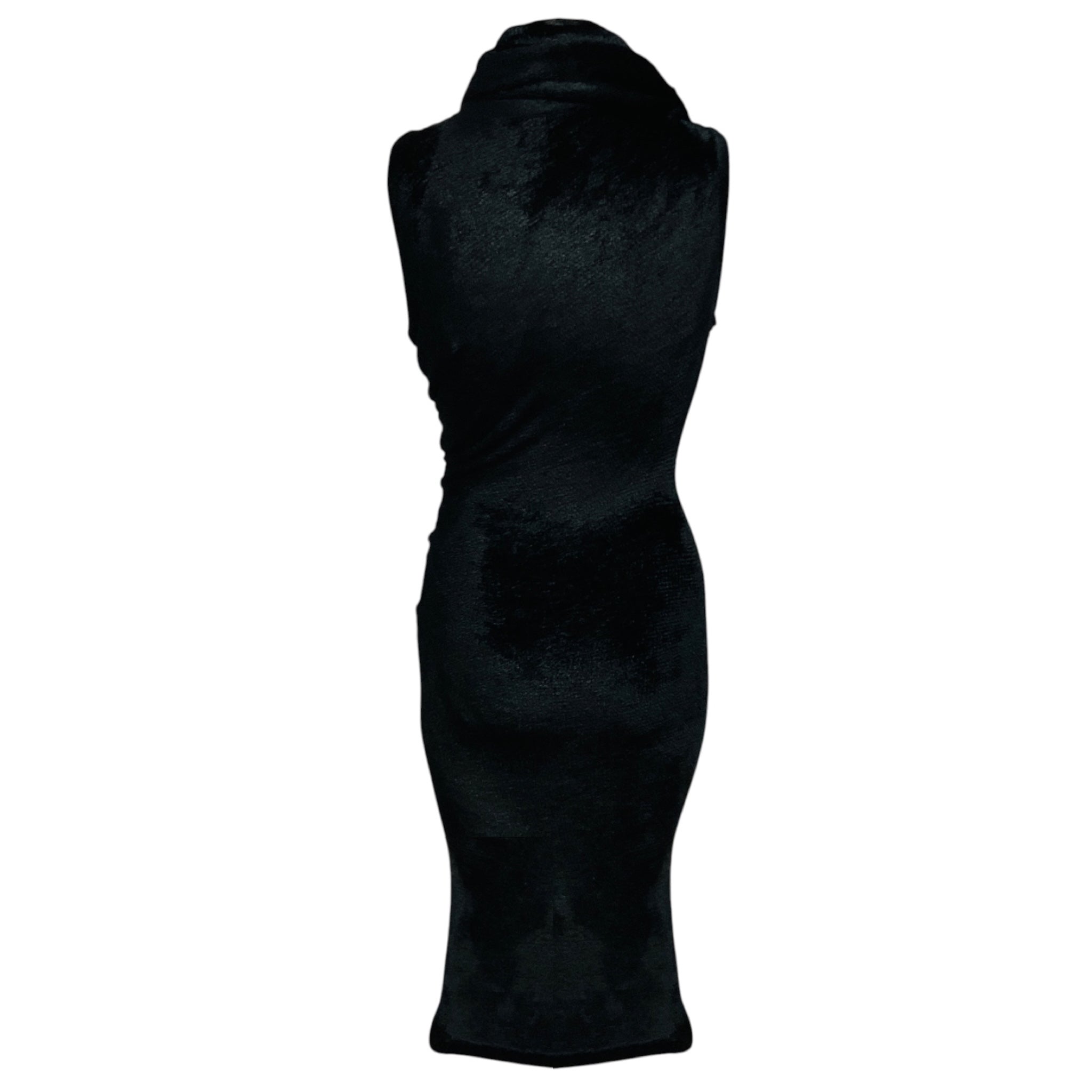 Alaia Black Sleeveless Shiny Velvet Midi Dress