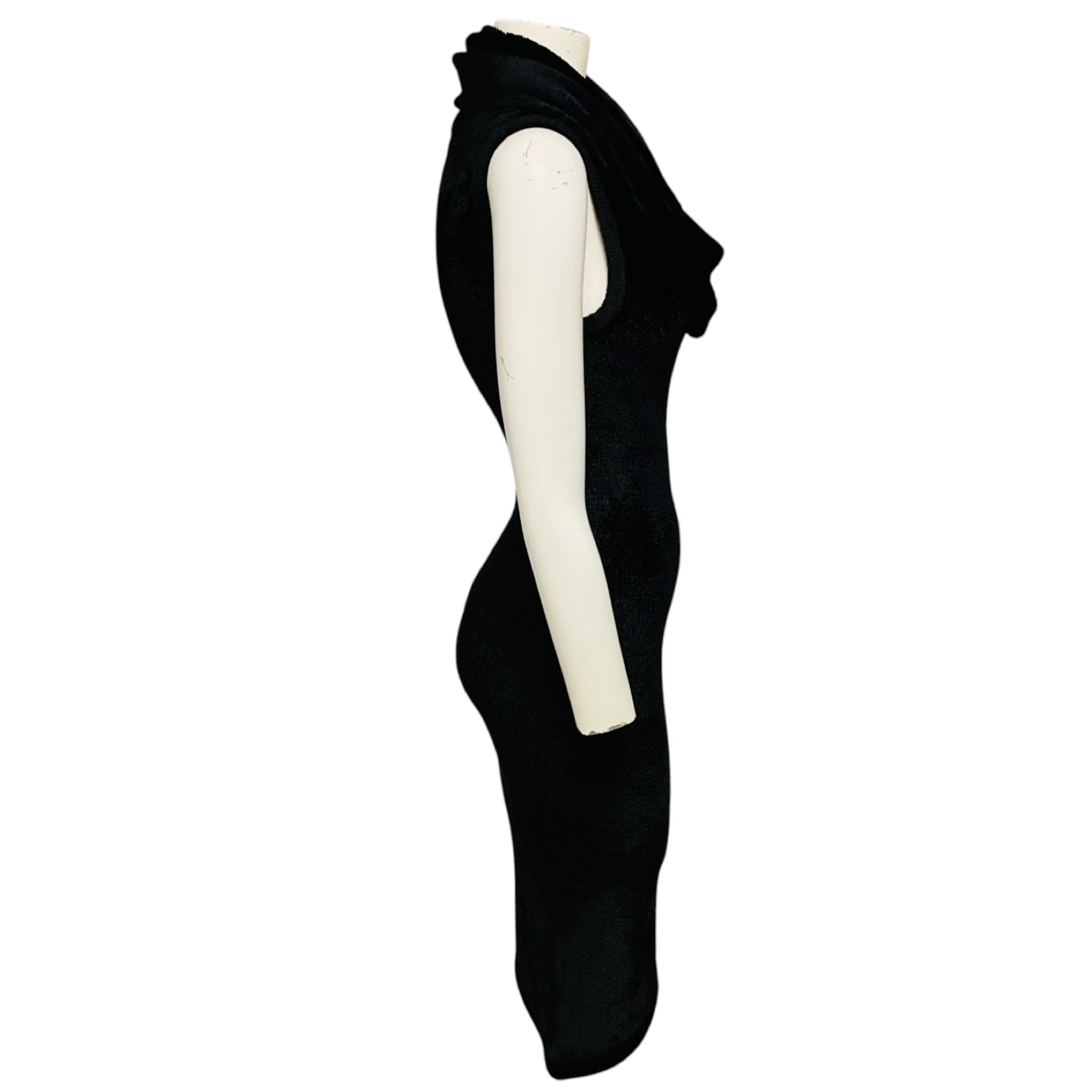 Alaia Black Sleeveless Shiny Velvet Midi Dress