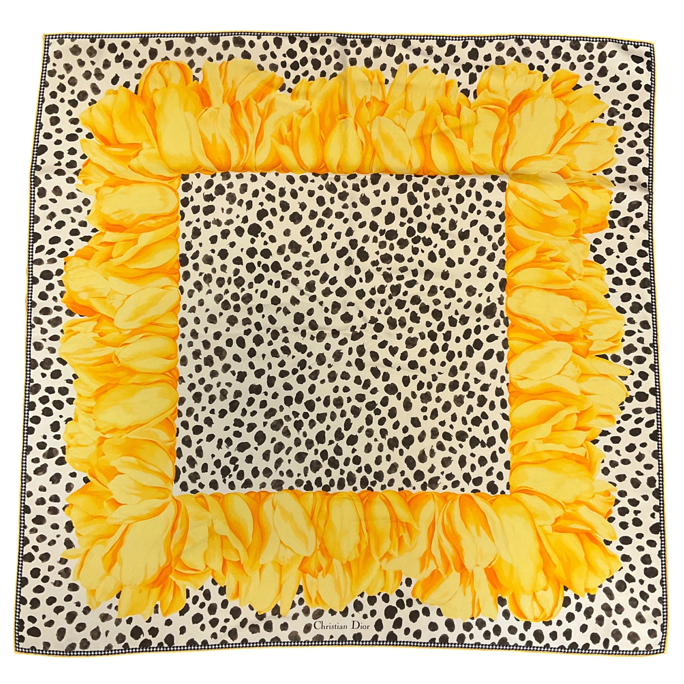 Christian Dior Yellow Multi Printed Square Silk Twill Scarf
