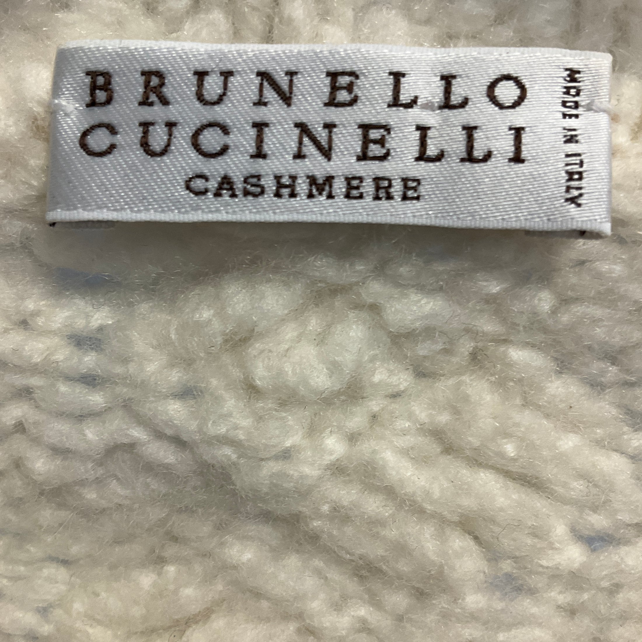Brunello Cucinelli Ivory Long Sleeved Cable Knit Cashmere and Silk Sweater
