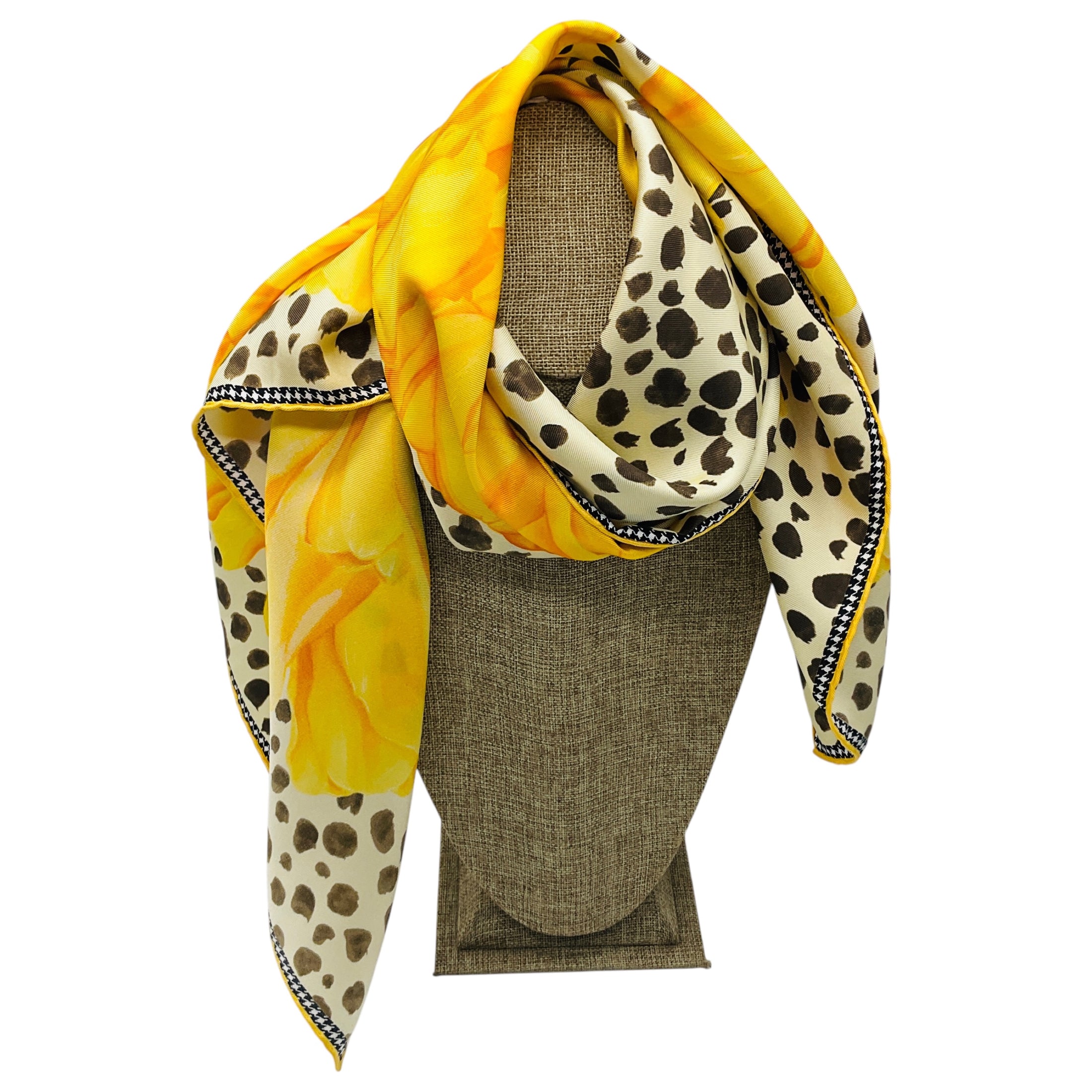 Christian Dior Yellow Multi Printed Square Silk Twill Scarf