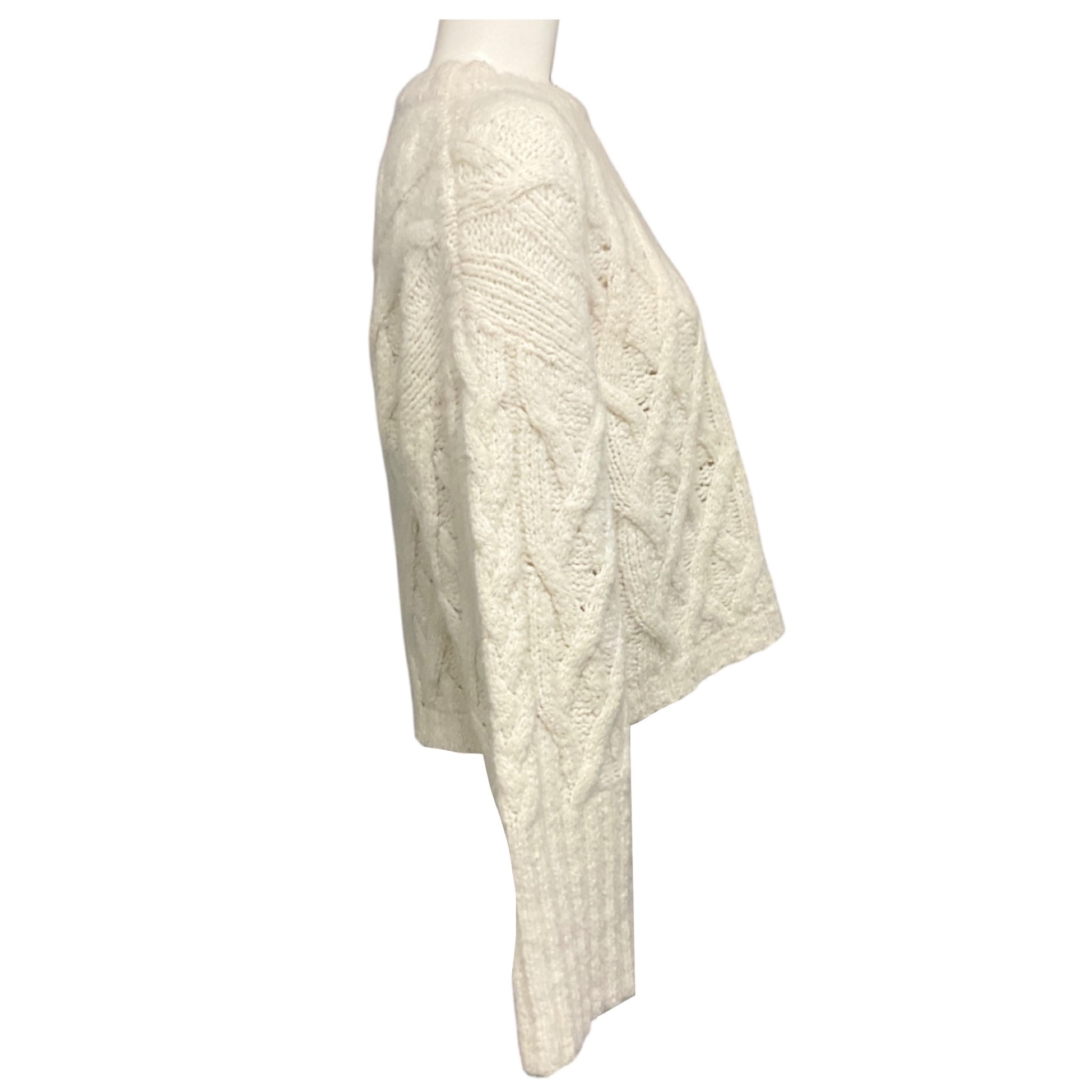 Brunello Cucinelli Ivory Long Sleeved Cable Knit Cashmere and Silk Sweater