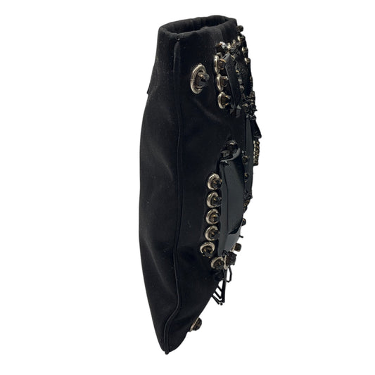 Prada Black Raso Ricamo Embellished Satin Pochette / Clutch