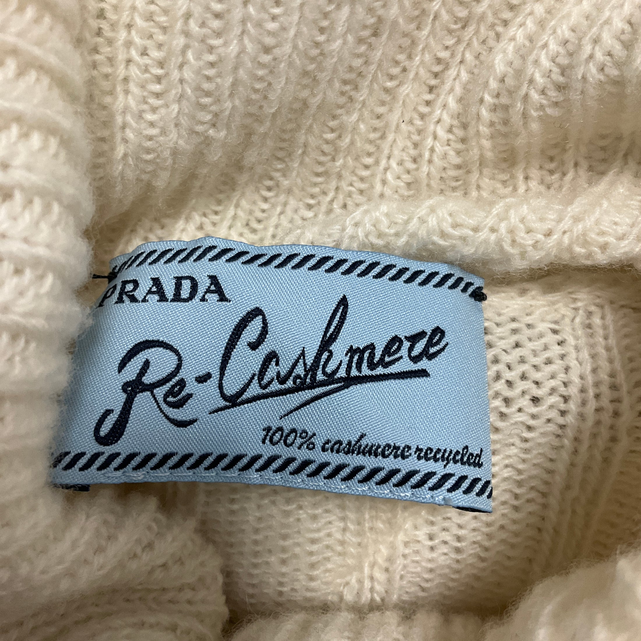 Prada Ivory Long Sleeved Ribbed Knit Re-Cashmere Turtleneck Sweater