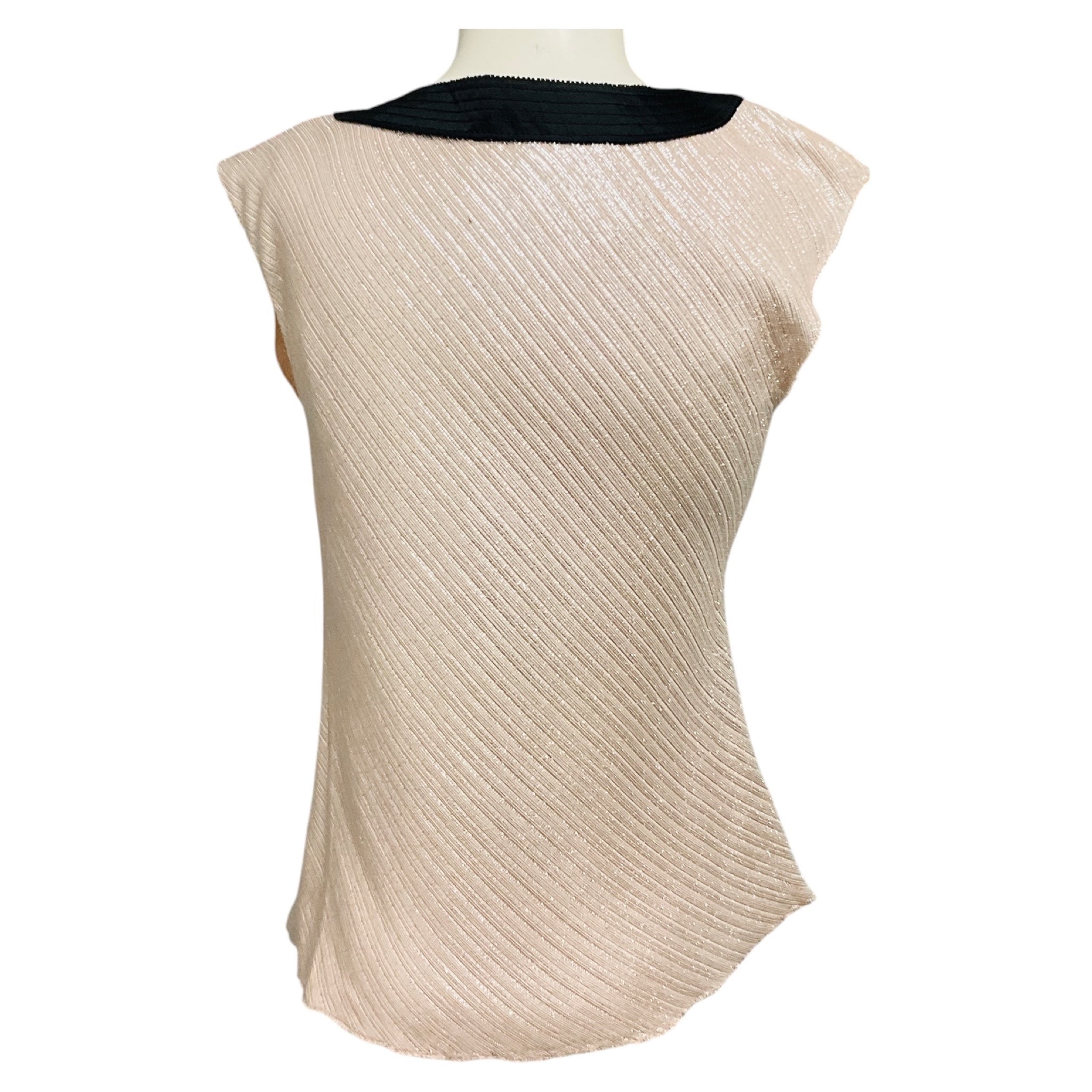 Nina Ricci Vintage Light Pink / Silver Metallic / Black Sleeveless Top