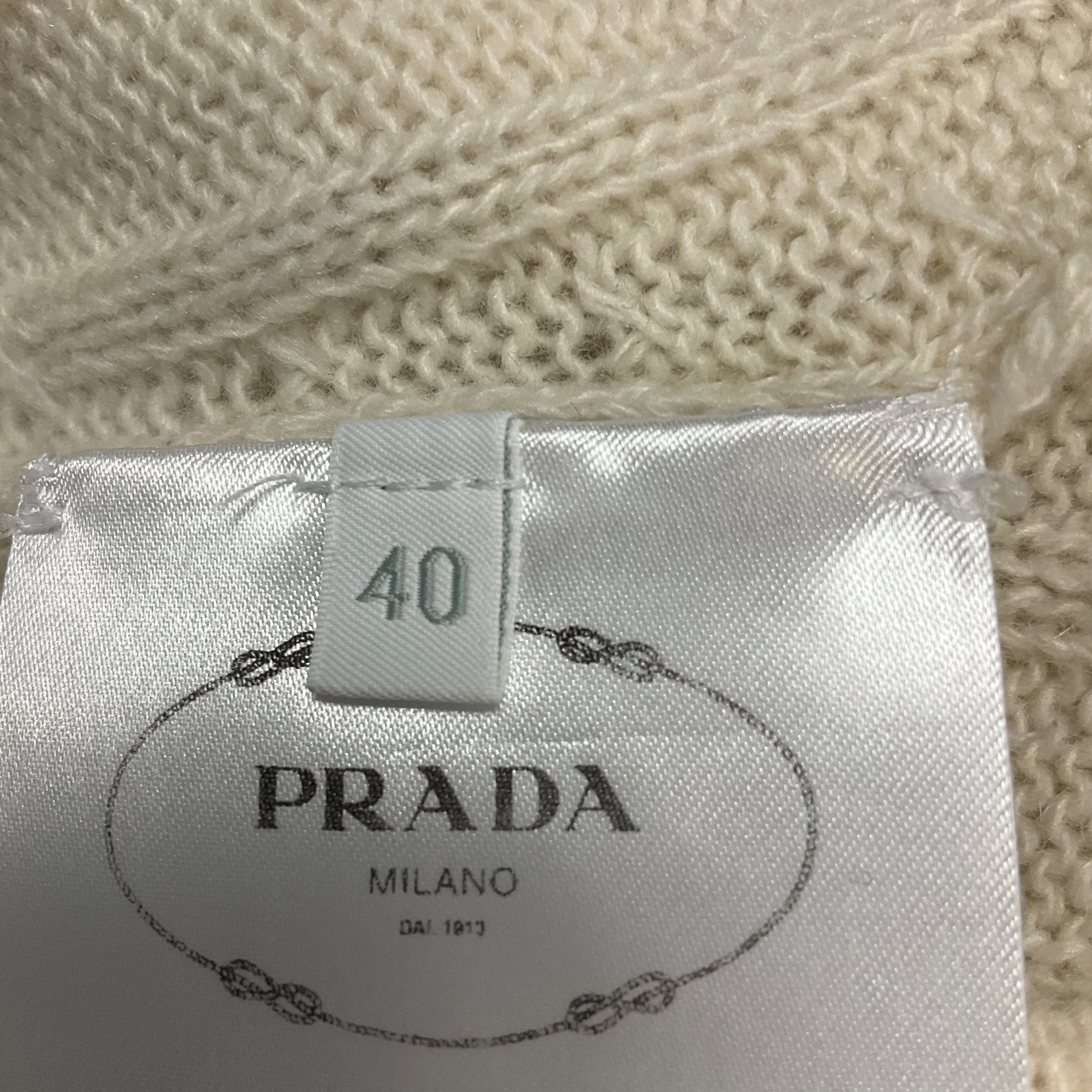 Prada Ivory Long Sleeved Ribbed Knit Re-Cashmere Turtleneck Sweater