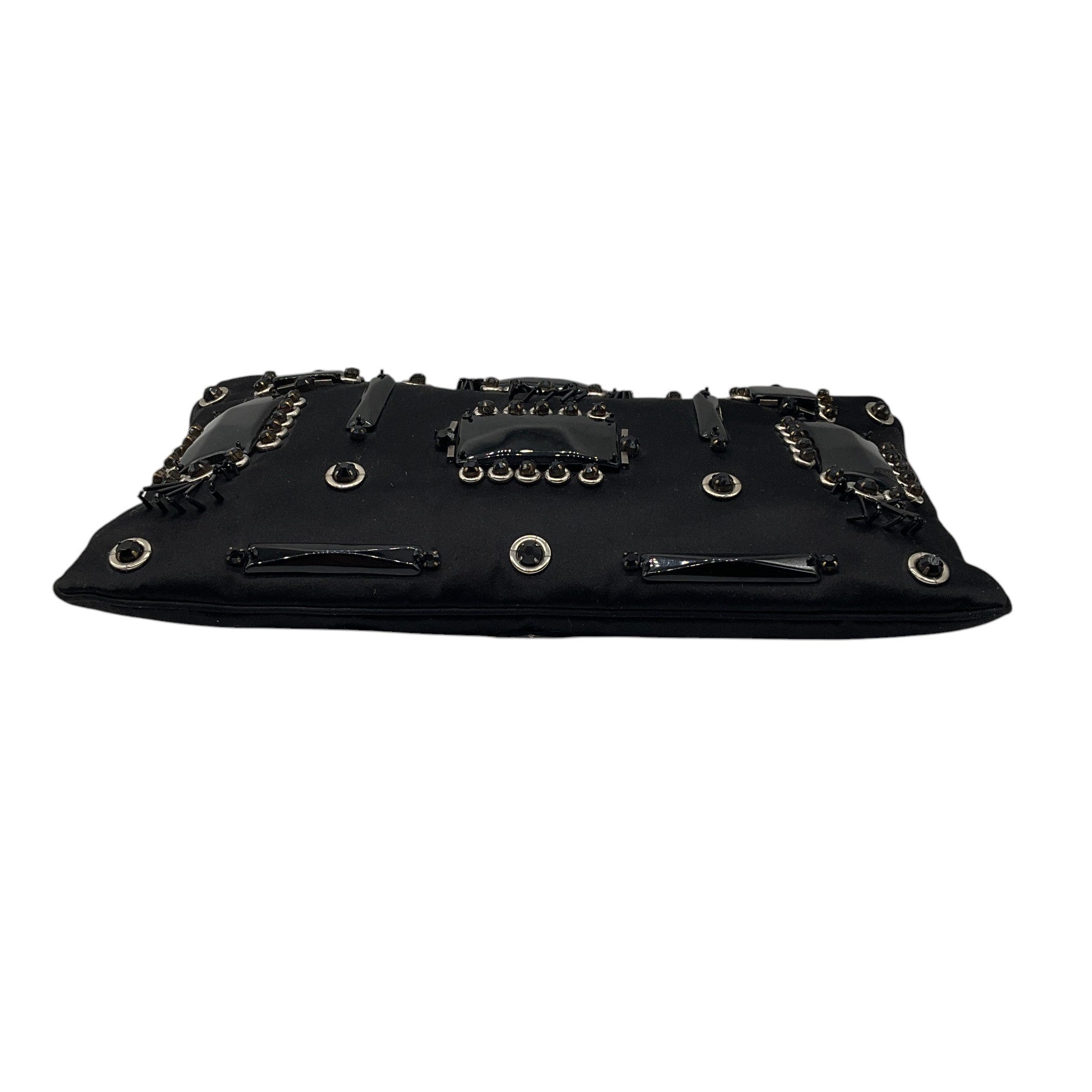 Prada Black Raso Ricamo Embellished Satin Pochette / Clutch