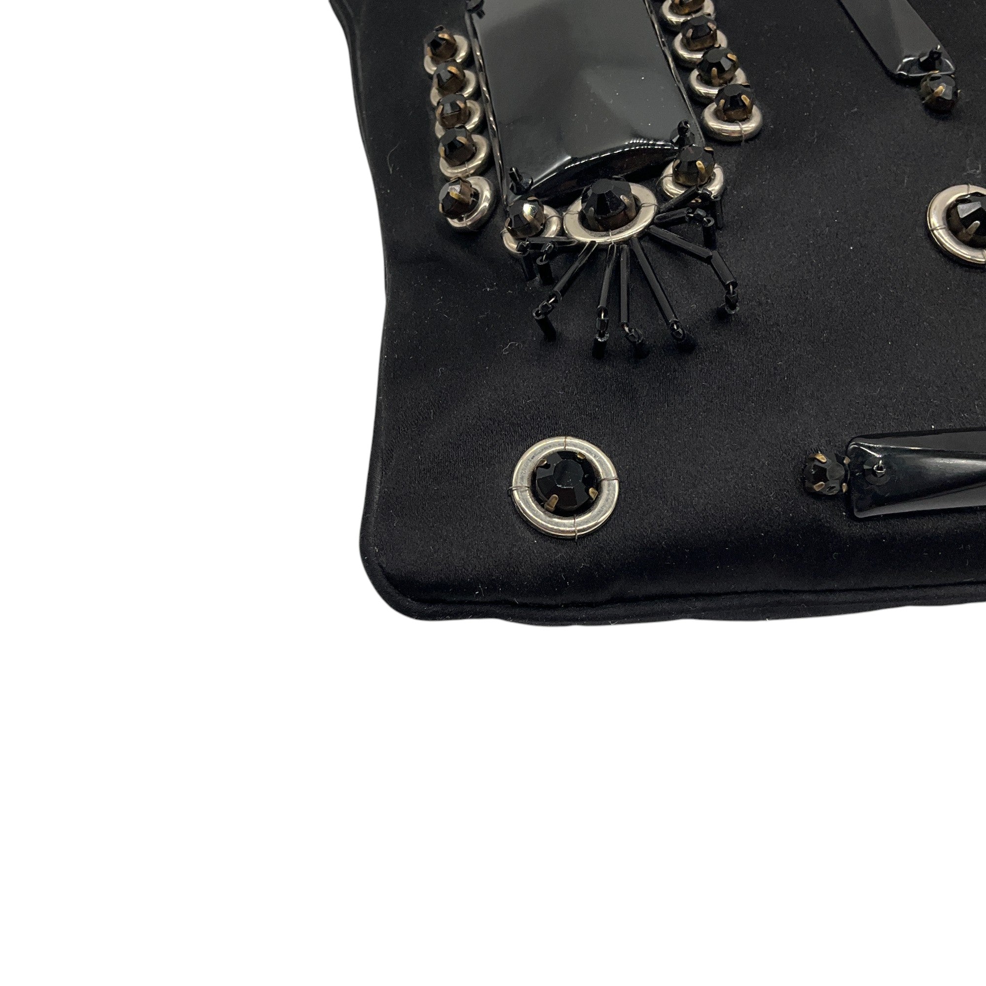 Prada Black Raso Ricamo Embellished Satin Pochette / Clutch