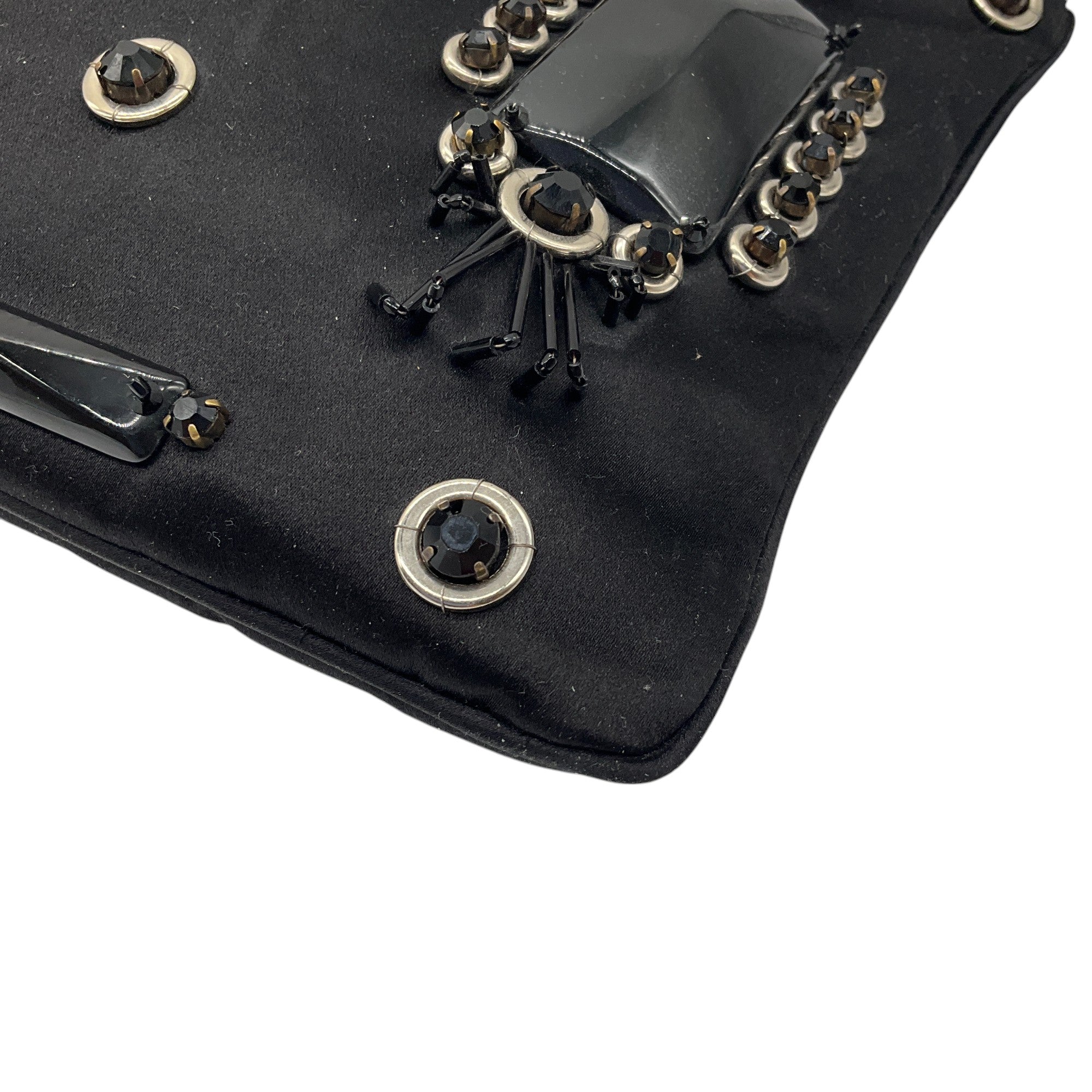 Prada Black Raso Ricamo Embellished Satin Pochette / Clutch