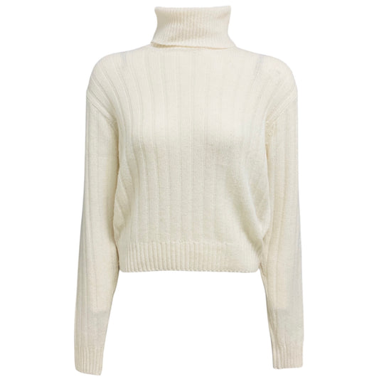 Prada Ivory Long Sleeved Ribbed Knit Re-Cashmere Turtleneck Sweater