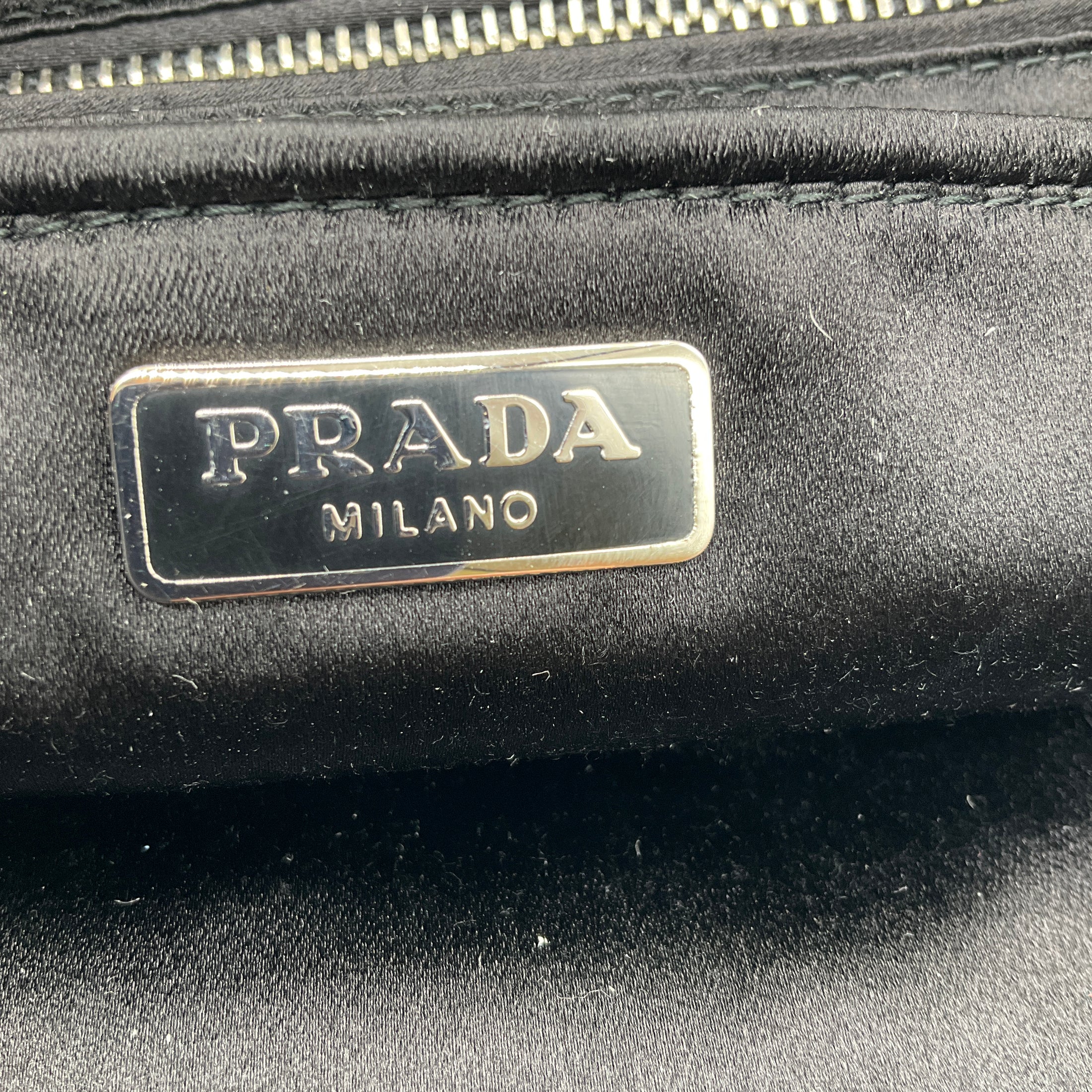 Prada Black Raso Ricamo Embellished Satin Pochette / Clutch