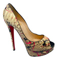 Load image into Gallery viewer, Christian Louboutin Cream / Pink Multi Python Paint Splatter Lady Peep 150 Pumps
