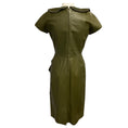 Load image into Gallery viewer, Oscar de la Renta Olive Green Ruffled Short Sleeved Leather Midi Dress
