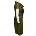 Load image into Gallery viewer, Oscar de la Renta Olive Green Ruffled Short Sleeved Leather Midi Dress
