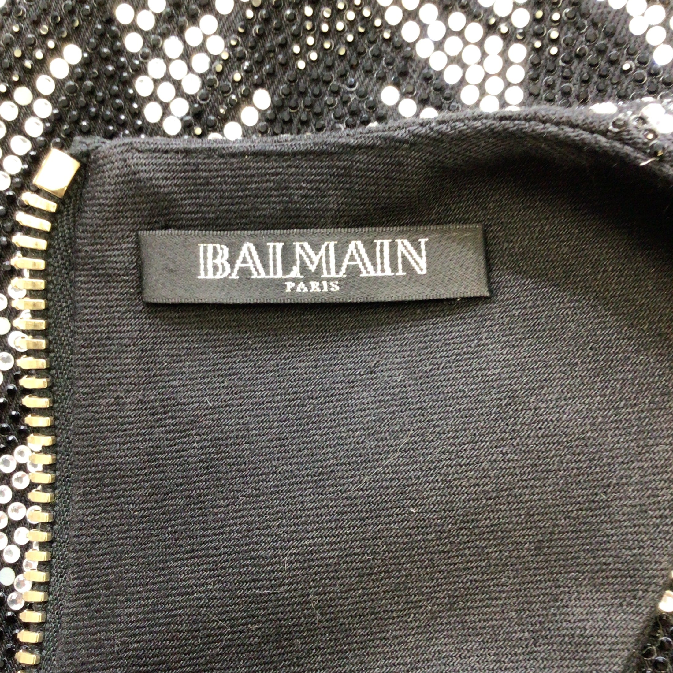 Balmain Black / Silver Crystal Embellished Zip Back Halter Mini Dress
