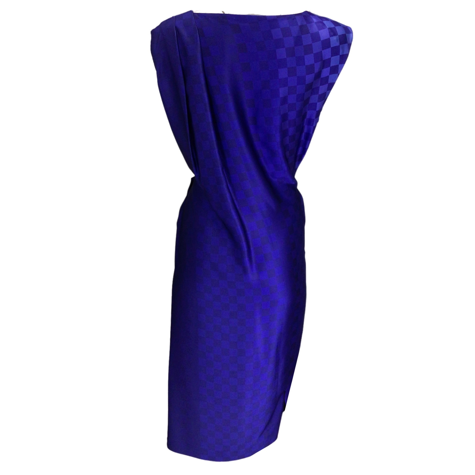 Dries Van Noten Purple Ombre Effect Checkered Silk Dress