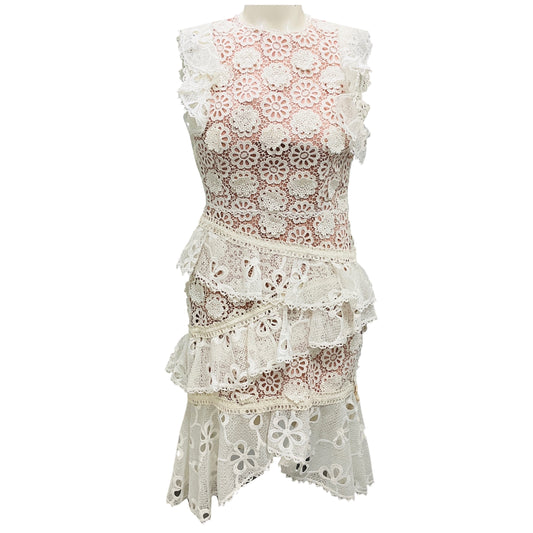 Alexis White Tiered Floral Lace Dress