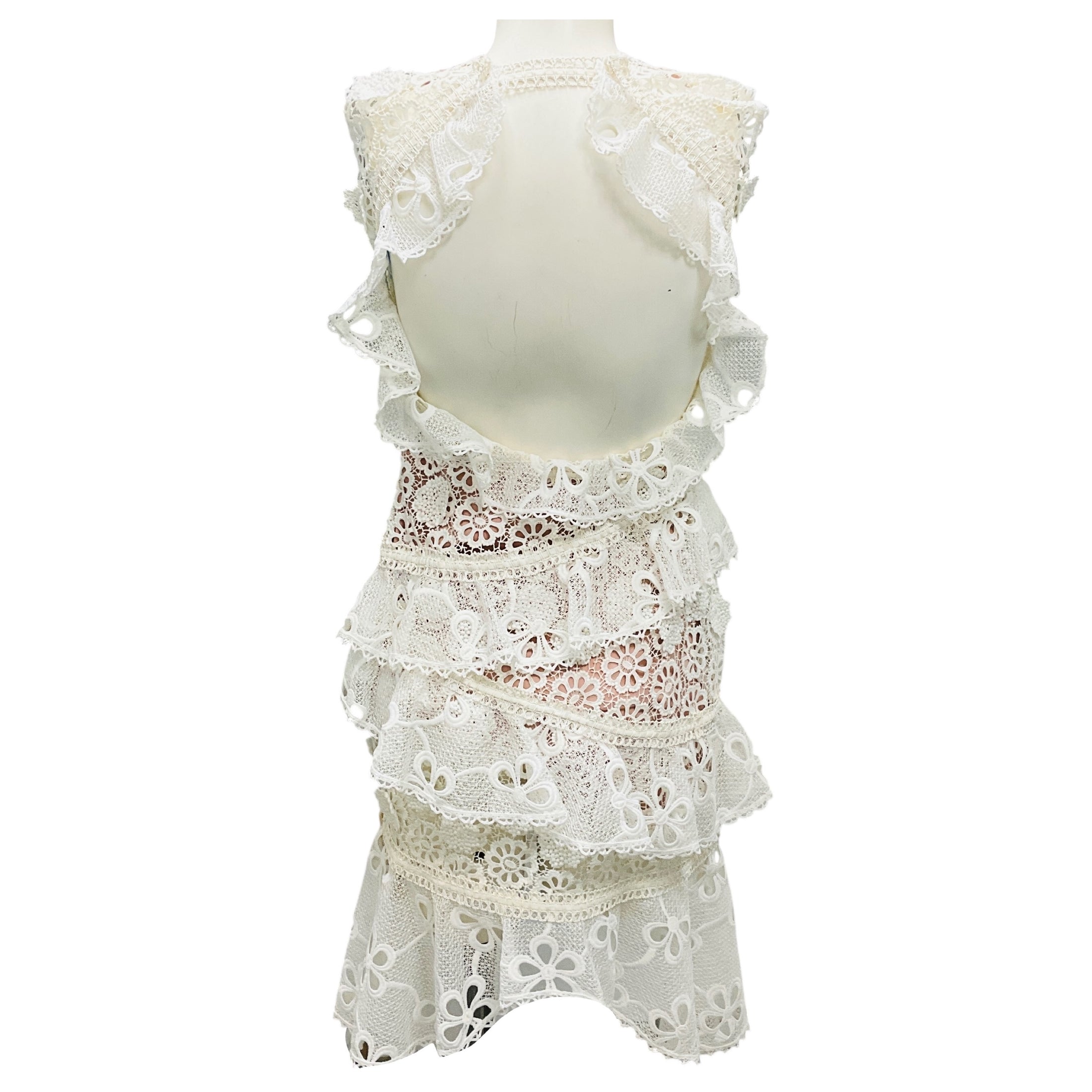 Alexis White Tiered Floral Lace Dress