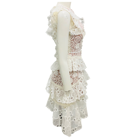 Alexis White Tiered Floral Lace Dress