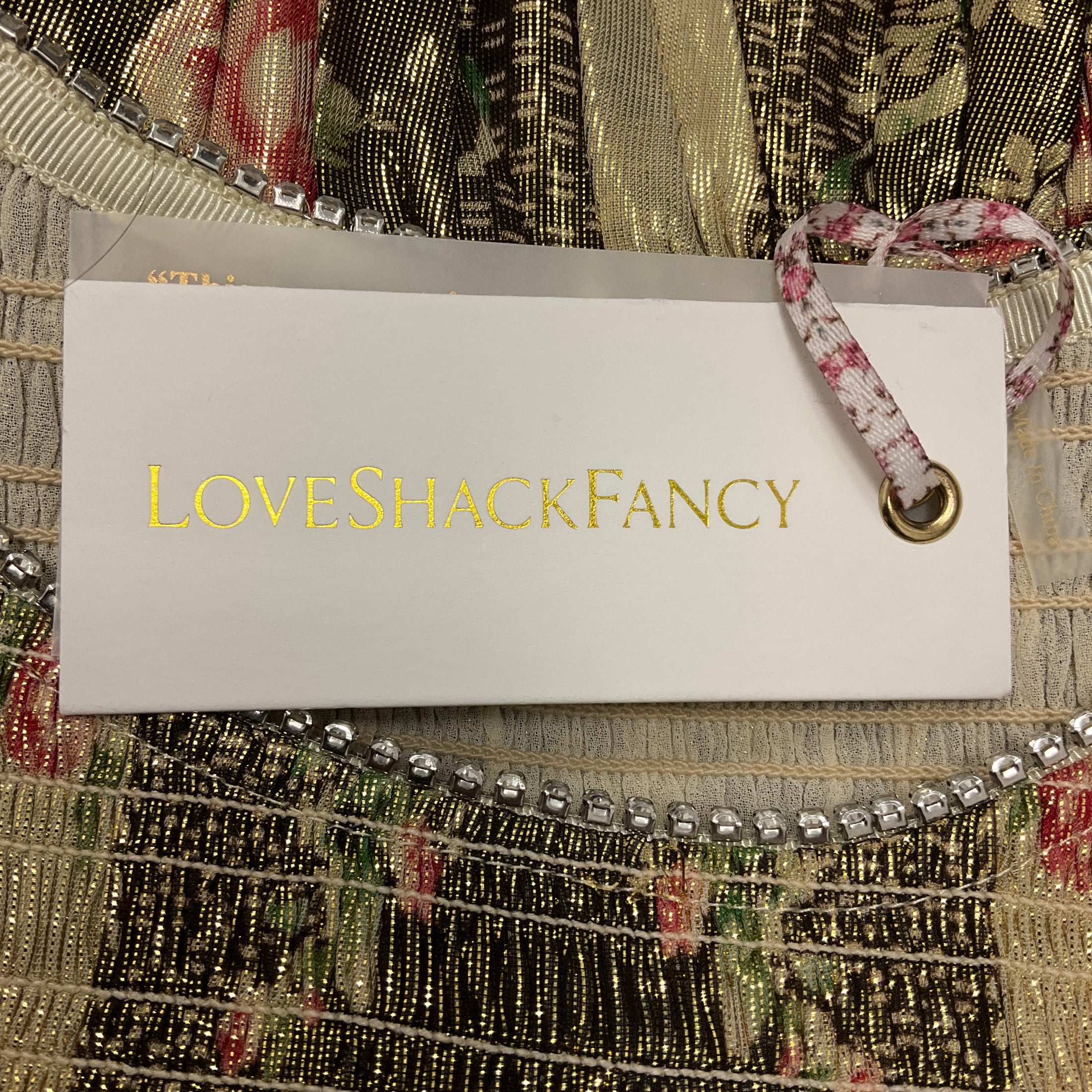 LoveShackFancy Gold Metallic Midnight Ruby Smocked Mini Greenwich Dress
