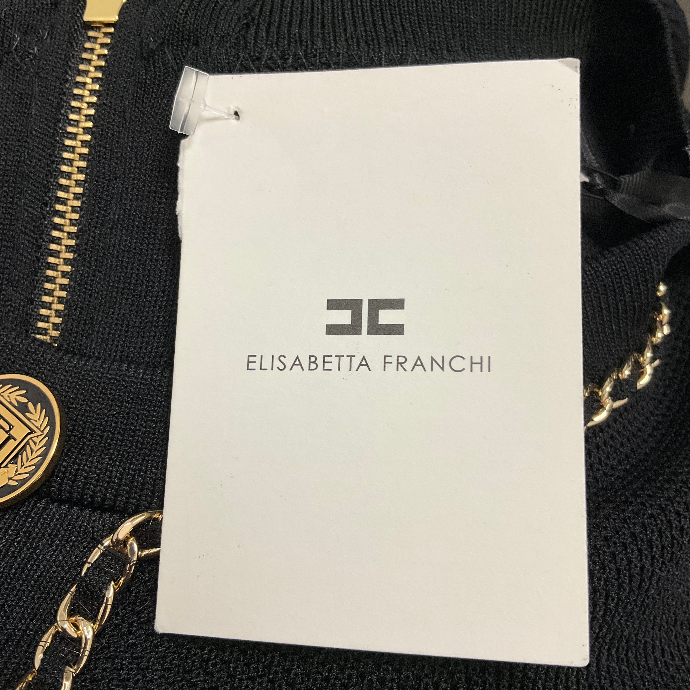 Elisabetta Franchi Black / Gold Chain Detail Viscose Knit Mini Dress