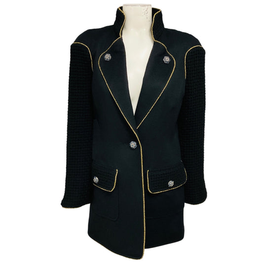 Chanel Black 2015 Paris Salzburg Runway Jacket with Gripoix Buttons and Gold Accents