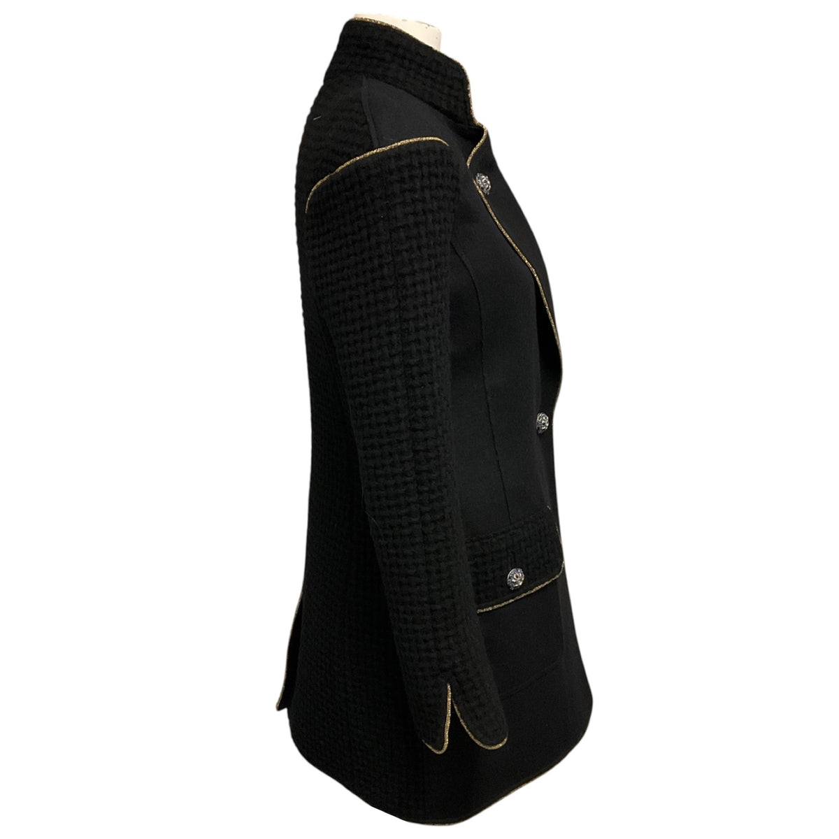 Chanel Black 2015 Paris Salzburg Runway Jacket with Gripoix Buttons and Gold Accents