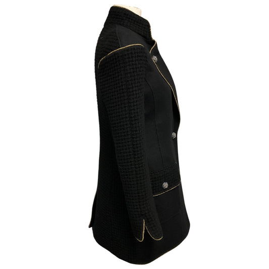 Chanel Black 2015 Paris Salzburg Runway Jacket with Gripoix Buttons and Gold Accents
