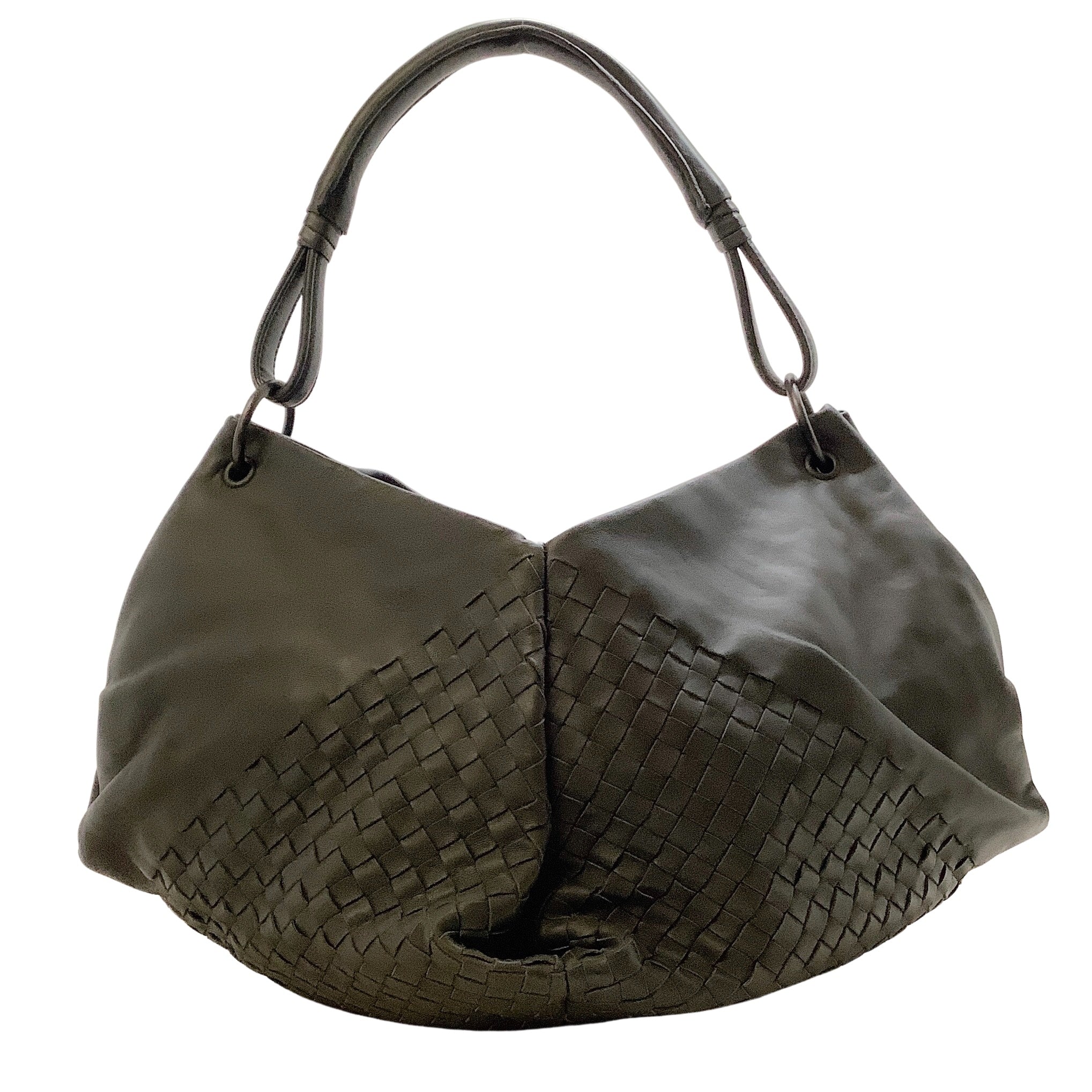 Bottega Veneta Charcoal Grey Leather Intercciato Aquilone Fortune Shoulder Bag