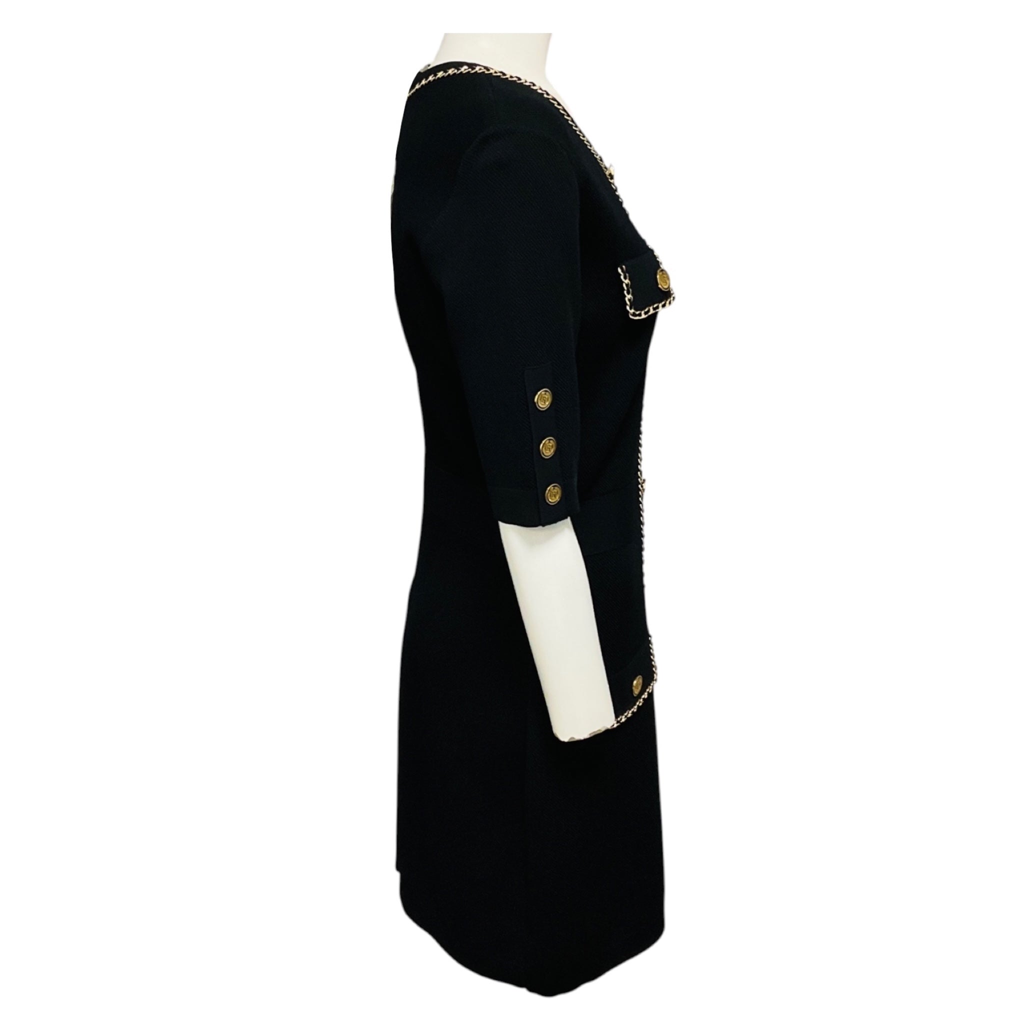 Elisabetta Franchi Black / Gold Chain Detail Viscose Knit Mini Dress