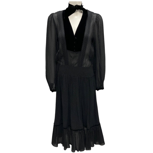 Frame Black / White Velvet Trim Polka Dot Print Silk Dress