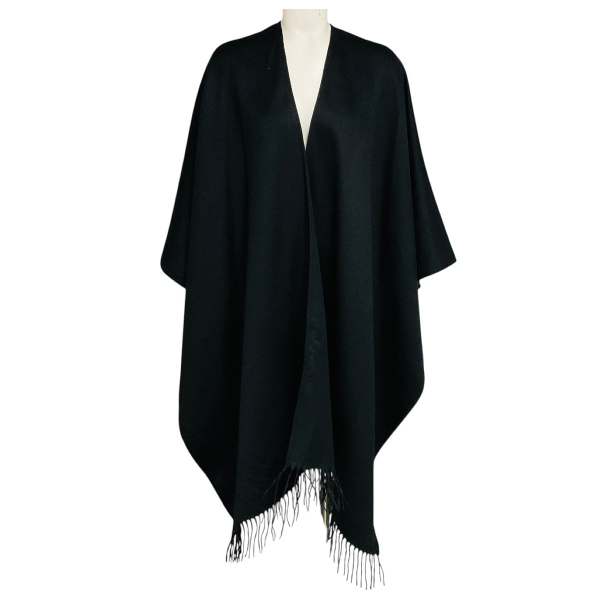 Saint Laurent Black Fringed Silk and Cashmere Stole Poncho